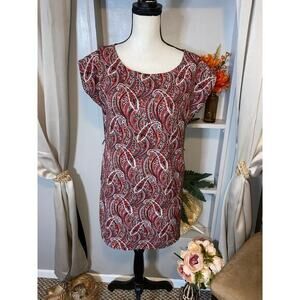 H&M size 4 GUC Lined Pockets Belt Loop Floral Paisley Red Pink White Dress￼